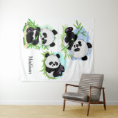 Tapisseries de nom personnalisé Cute Pandas (En situation (horizontale))