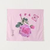 Tapisseries Rose Rose Floral Coeurs papillons (Devant (Horizontal))