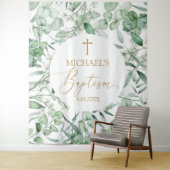 Tapiz Baptism Eucalyptus greenery backdrop banner Wandkleed (In situ)