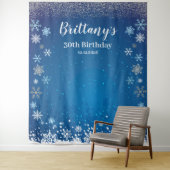 Tapiz Snow Blue Winter Birthday Backdrop banner Wandkleed (In situ)
