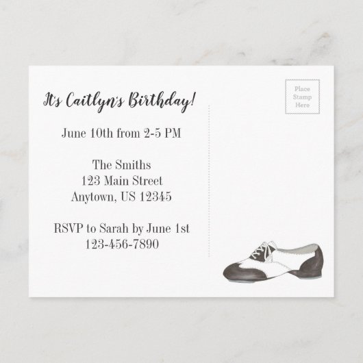 Tappy Verjaardag Tapdansschoen Feest Uitnodiging (Achterkant)