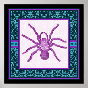 Tarantula - Elegant Blauwgroen & Fuschia Damask Bo Poster