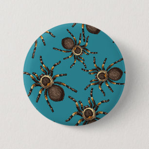 Tarantula op blauw ronde button 5,7 cm