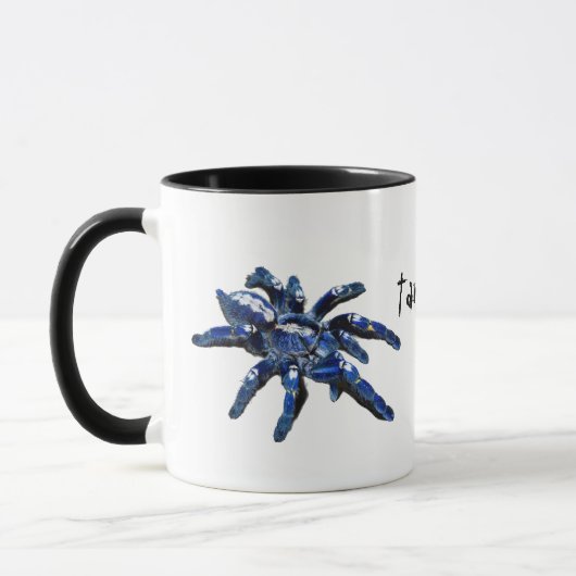 Tarantula, tarantul-mania, grote blauwe spin mok (Links)