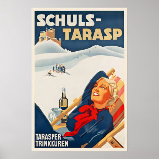 Tarasp Graubünden Grisons Switzerland Vintage Ski Poster