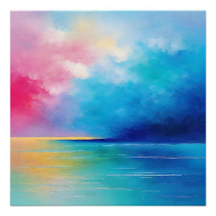 "Tarfarran" Roze en Blauw Landschap Zeegezicht Perfect Poster