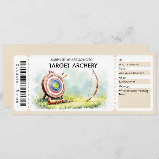 Target Archery Gift Ticket  Kaart (Voorkant / Achterkant)