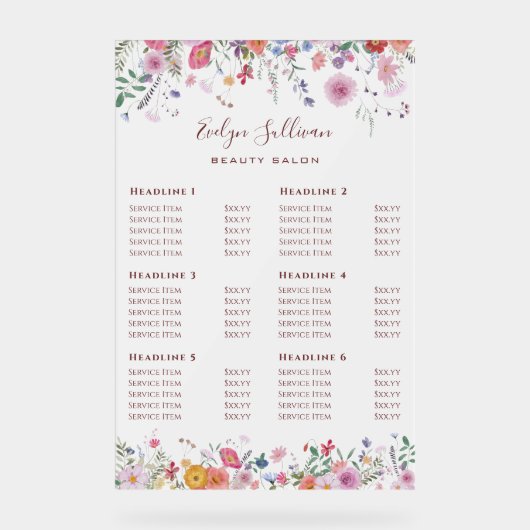 Tarif Fleur sauvage frais (Recto)