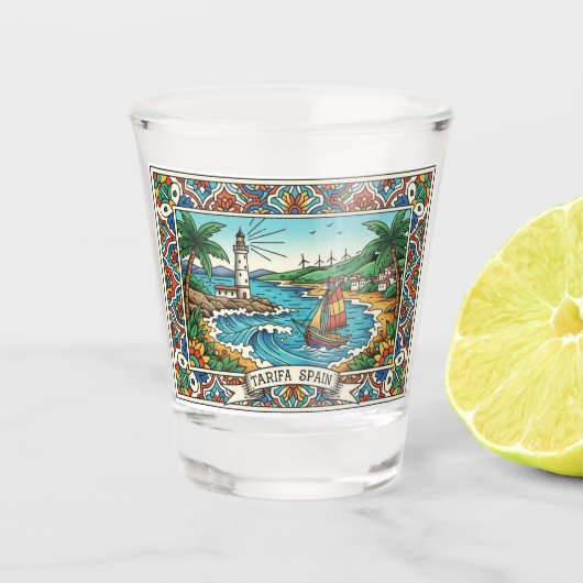 Tarifa Spanje Reizen Shot Glas (Voorkant)