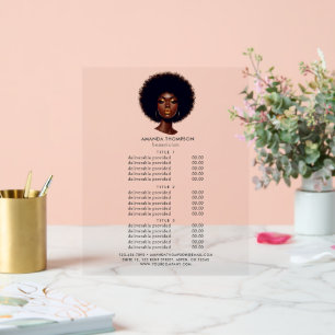 Tarification et services du salon de coiffure afro
