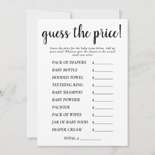 Tarifs d'devis simples | Carte de jeu de douche no (Devant)