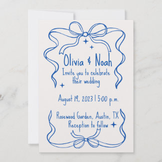 Tarjeta De Agradecimiento Elegant Blue Ribbon Wedd Bedankkaart