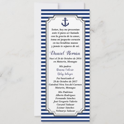 Tarjeta de Bautizo Nautico Ancla azul gris Kaart (Voorkant)