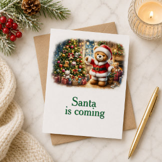 Tarjeta de Navidad con imagen de osito y árbol  Kaart