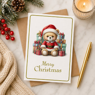 Tarjeta de Navidad con imagen de osito y regalos Kaart