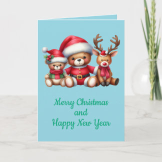 Tarjeta de Navidad con imagen de osito y reno. Kaart