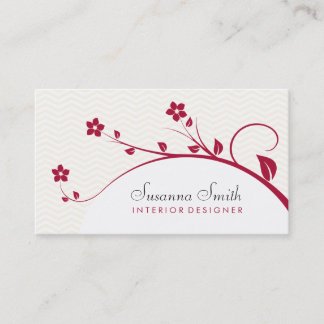 Tarjeta de plantilla con flores rojas y chevrón visitekaartje