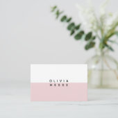Tarjeta de visita Minimal Pink White Business Card Visitekaartje (Staand voorkant)