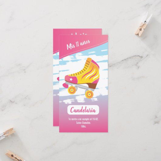 Tarjeta plana, temática patinaje (Voorkant / Achterkant in situ)