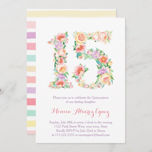 Tarjetas de Fiesta de Quince años Kaart (Voorkant / Achterkant)