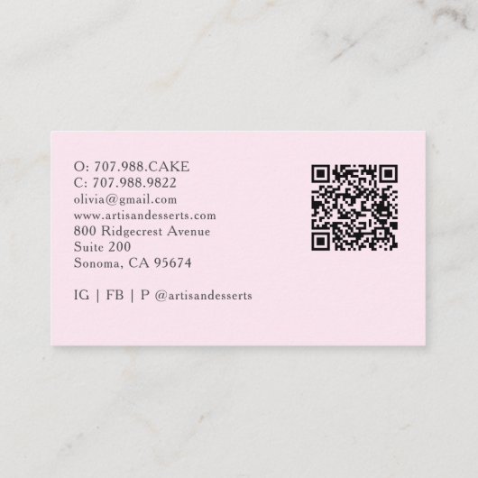 Tarot Artisan Baker Dessert Caterer QR Code Pink Visitekaartje (Achterkant)