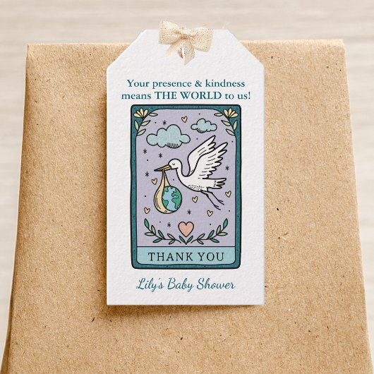 Tarot Baby shower De Wereld Dank U Gunst Cadeaulabel