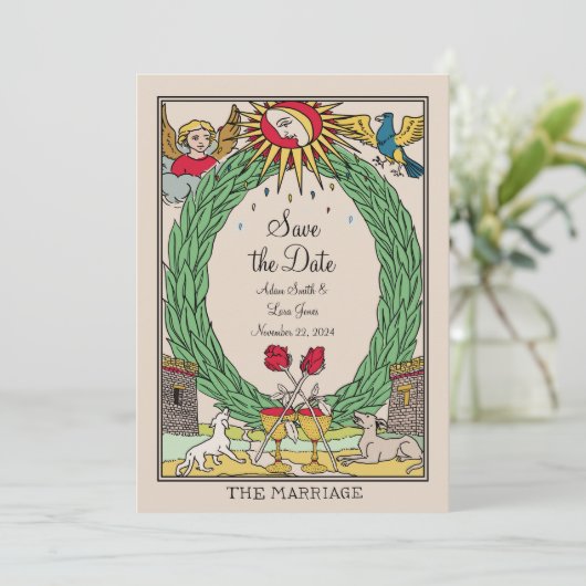 Tarot bruiloft uitnodiging - Tarot Bewaar de datum (Staand voorkant)