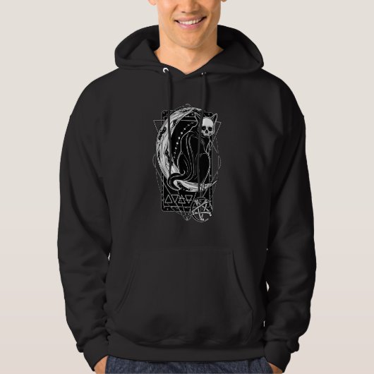 Tarot Card Crescent Moon And Black Cat Skull Goth  Hoodie (Voorkant)