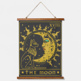 Tarot Card Crescent Moon Cleopatra en Sphynx Cat Hangend Wandkleed