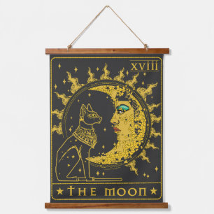 Tarot Card Crescent Moon Cleopatra en Sphynx Cat Hangend Wandkleed