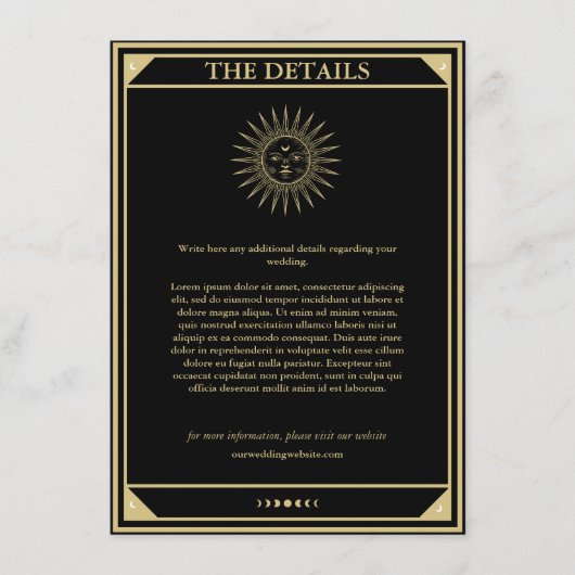 Tarot Card Elegant Wedding Details Sun Informatiekaartje (Voorkant)