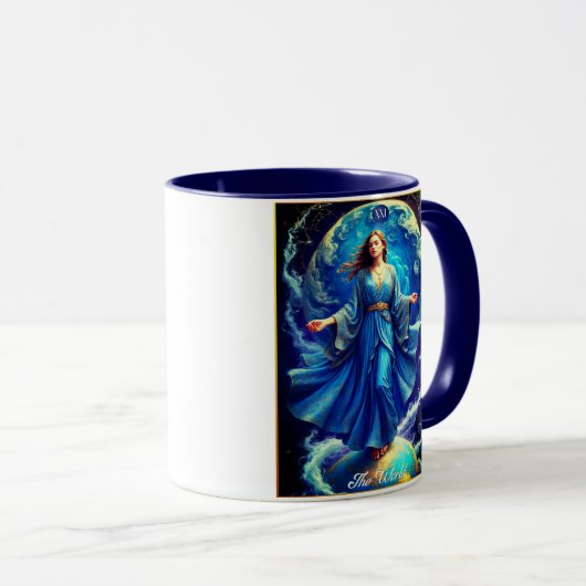 Tarot Card, the World, in Deep Blue  Mok (Voorkant rechts)
