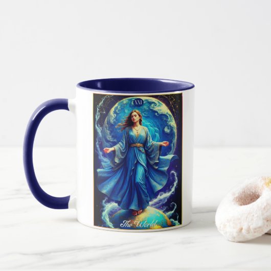 Tarot Card, the World, in Deep Blue  Mok (Met donut)