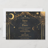 Tarot Celestial Wedding Sun Moon Stars Gold Save The Date (Voorkant)