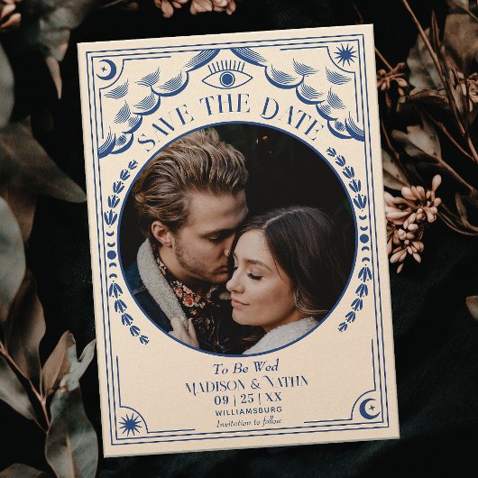 Tarot Gotische Trouwfoto Bewaar de Datum Kaart