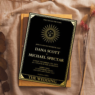 Tarot Hemel Bruiloft Zon Maan Sterren Goud Folie Uitnodiging