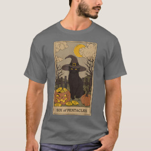 Tarot Kaart Crescent Moon and Black Cat Witch Pet T-shirt
