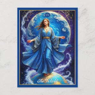 Tarot Kaart, de wereld, in Deep Blue Briefkaart