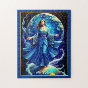 Tarot Kaart, de wereld, in Deep Blue Legpuzzel