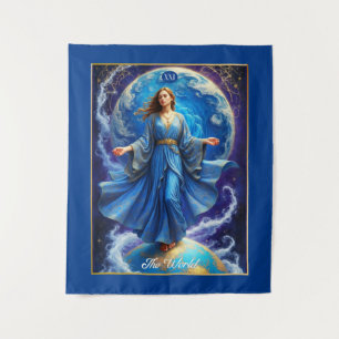 Tarot Kaart, de wereld, in Deep Blue Wandkleed