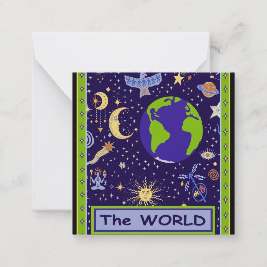 Tarot Kaart - DE WERELD Notitiekaartje (Voorkant)