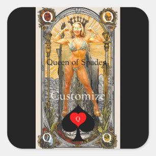 Tarot Kaart Koningin van Schoppen Thunder_Cove Vierkante Sticker