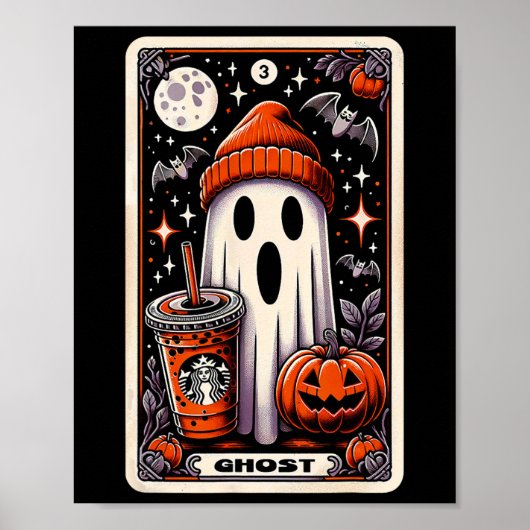 Tarot Kaart Schattige Ghost Spooky Seizoen Jack O Poster (Voorkant)
