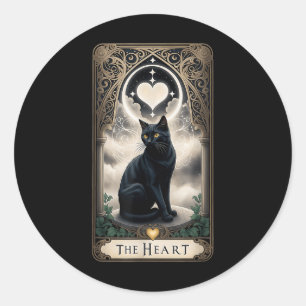 Tarot Kaart The Heart I Black Cat Tarot Kaart voor Ronde Sticker