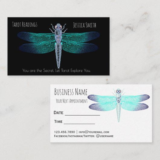 Tarot Lezingen Dragon Fly Stijlvolle Aqua kleuren Afsprakenkaartje (Voorkant / Achterkant)