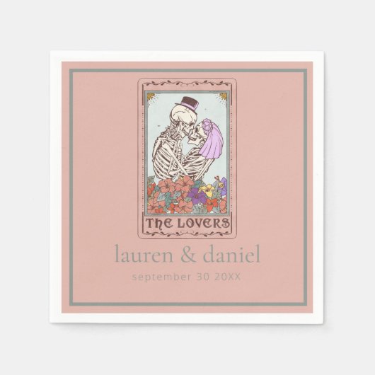 Tarot Lovers Skelet Namen Datum Bruiloft Servet (Voorkant)