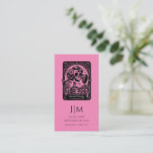 Tarot Make-up Artist Skeleton Hot Pink Visitekaartje (Staand voorkant)