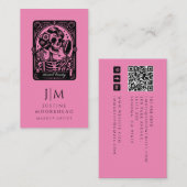 Tarot Make-up Artist Skeleton Hot Pink Visitekaartje (Voorkant / Achterkant)