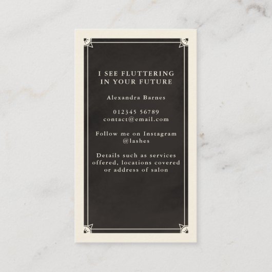 Tarot oculaire céleste Lashes Carte de visite noir (Dos)