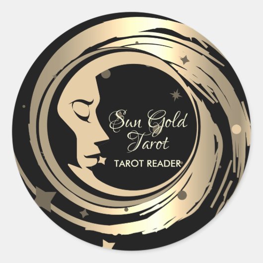Tarot Reader Gold Stars Moon Ronde Sticker (Voorkant)